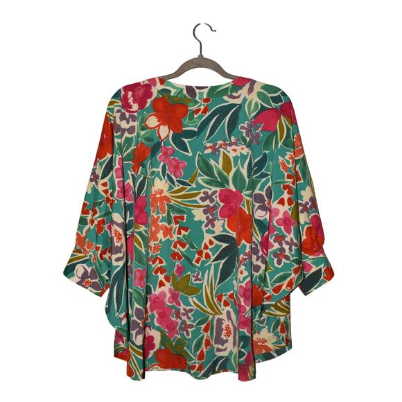 HUDSON GRAY $64 Oversized Floral V-Neck Dolman Sleeve Blouse Multi-Color Medium - Picture 2 of 3